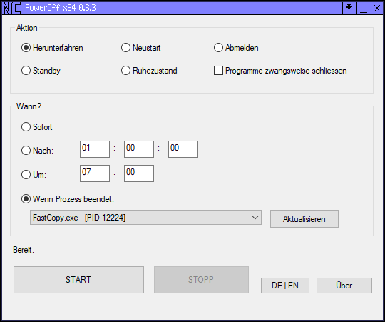 PowerOff x64 v0.3.4 Hauptfenster
